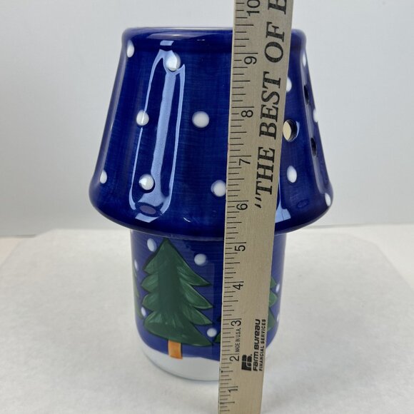 Hand-Painted Ceramic Snowman Christmas Tree Jar Candle Holder with Shade Blue Lg - Picture 9 of 13